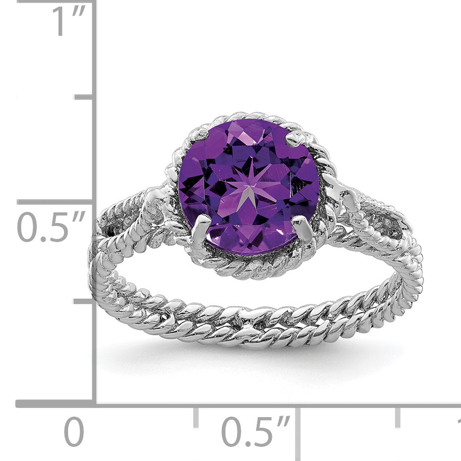 Sterling Silver Rhodium-Plated Amethyst Twisted Circle Ring