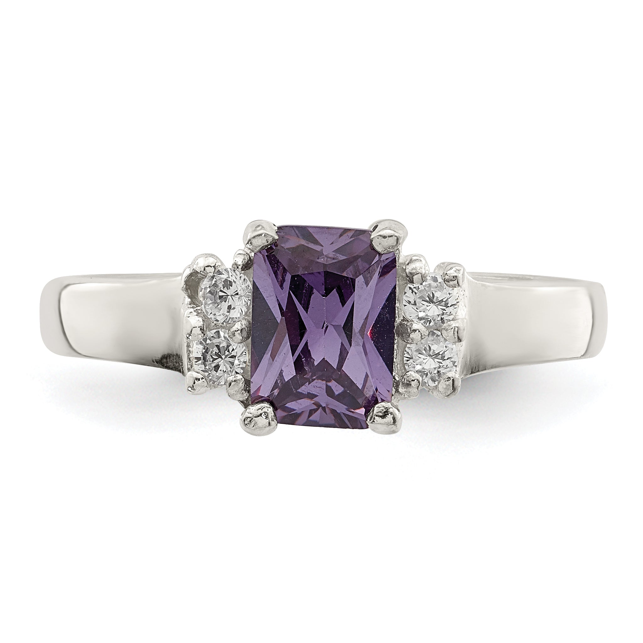 Sterling Silver Purple & White Cubic Zirconi Ring