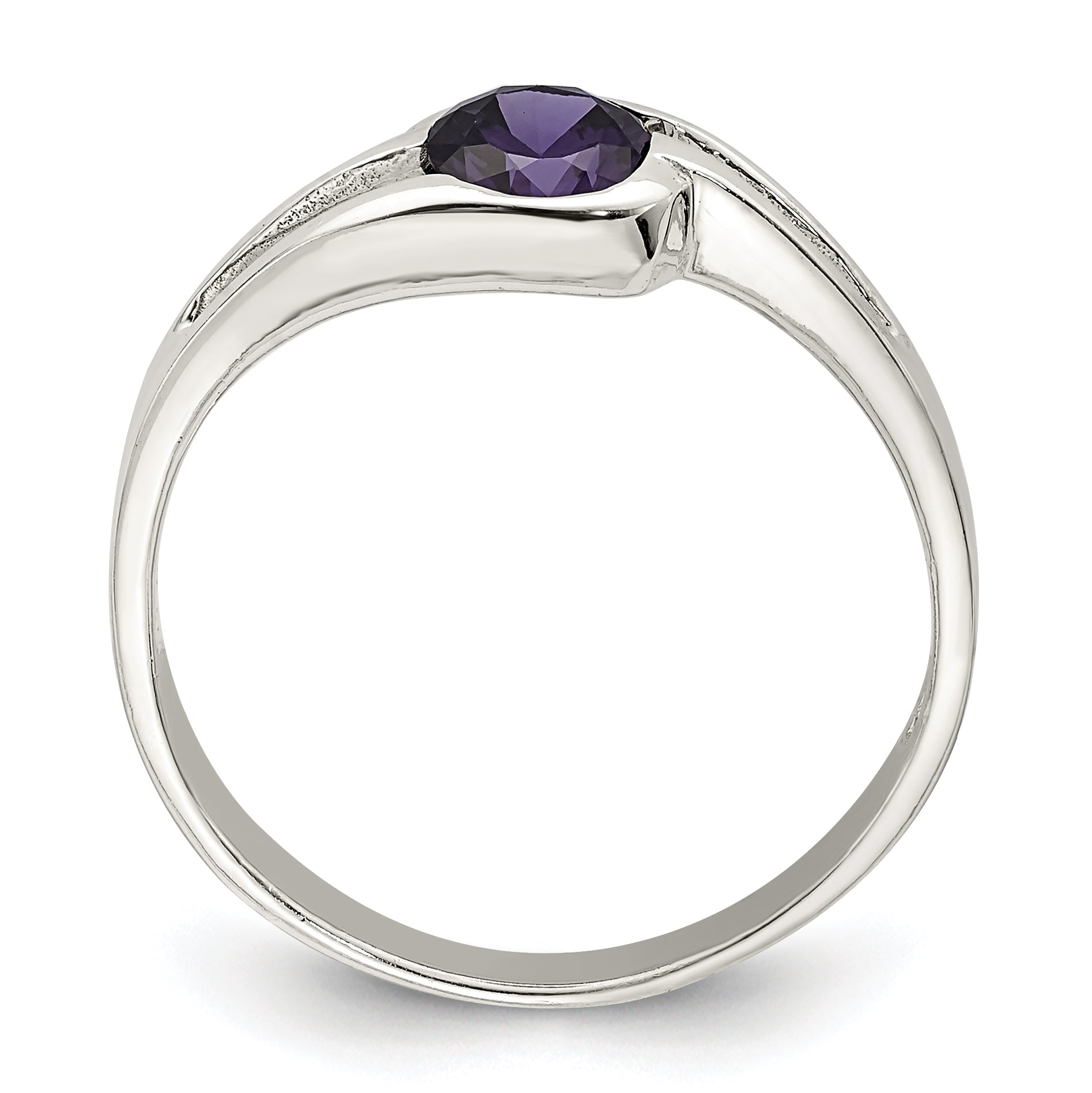 Sterling Silver Purple Round Bezel CZ Ring Secondary image