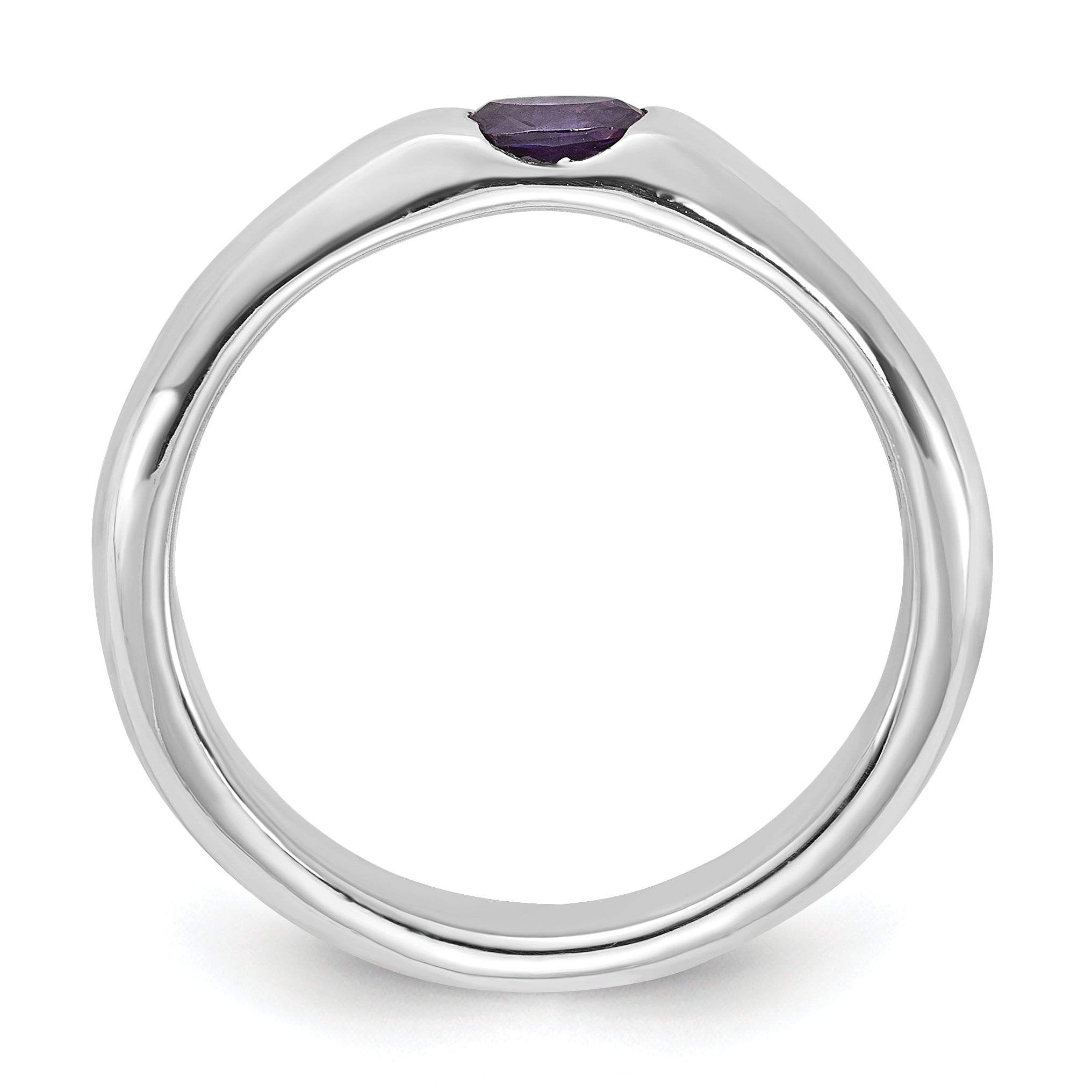 Sterling Silver Purple Oval Cubic Zirconi Half Bezel Ring