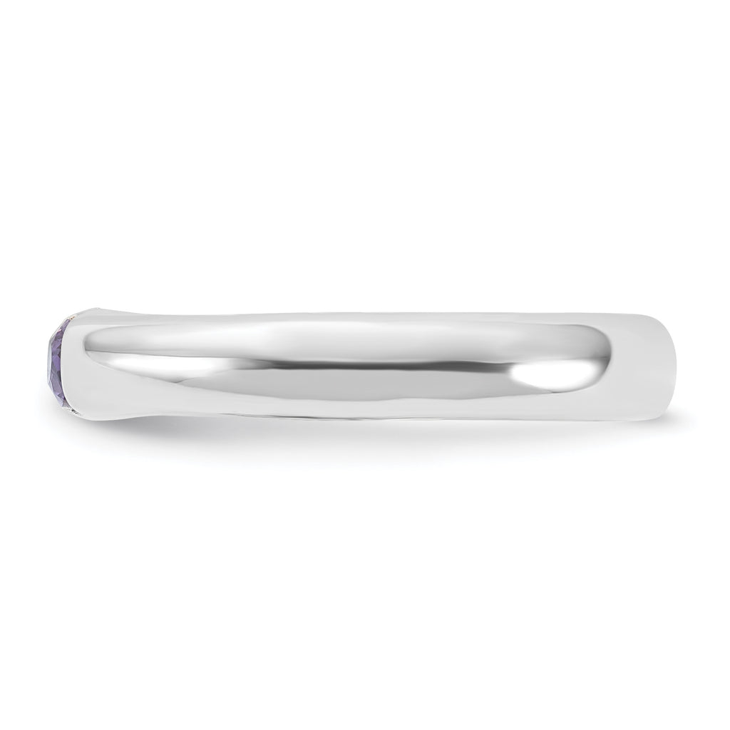 Sterling Silver Purple Oval Cubic Zirconi Half Bezel Ring