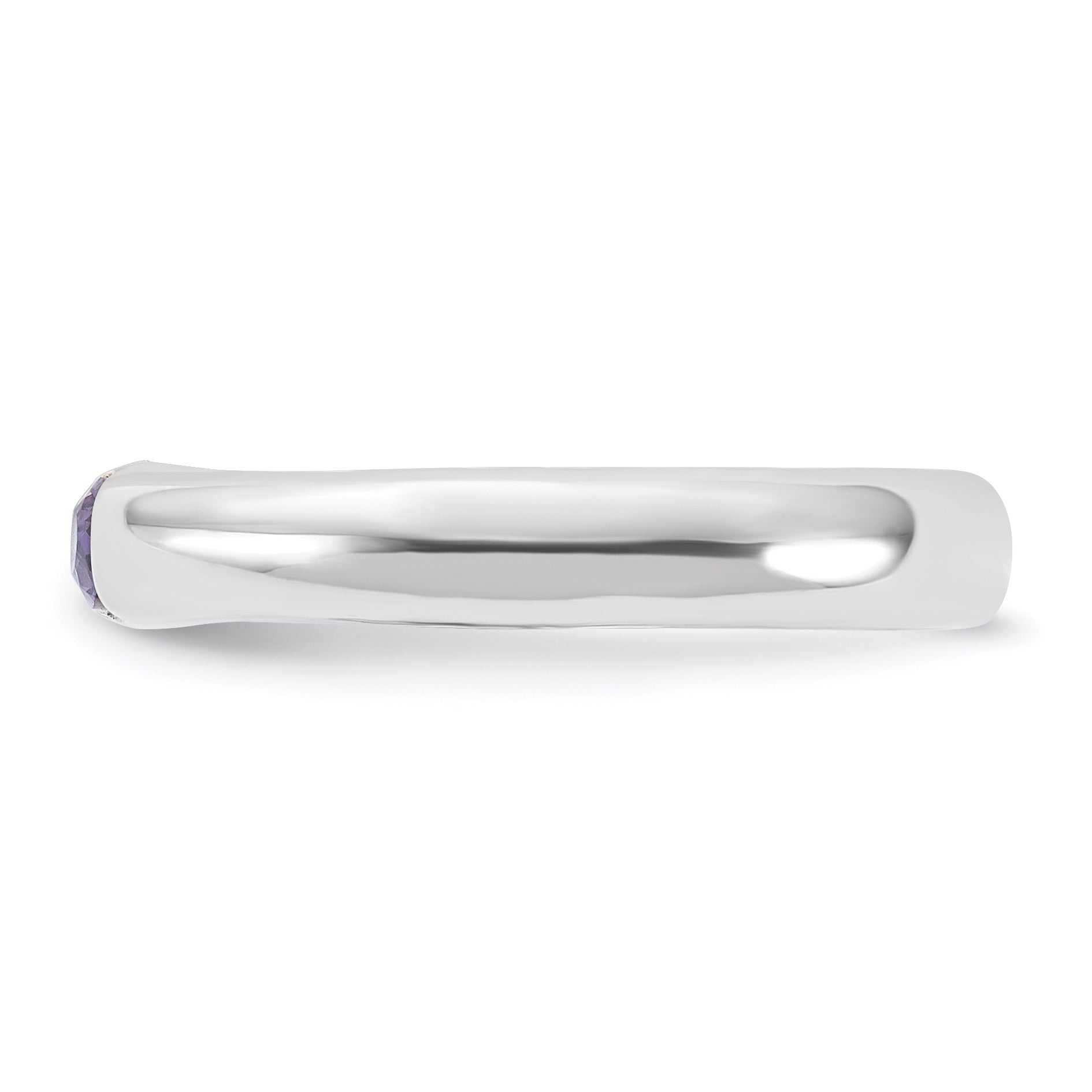 Sterling Silver Purple Oval Cubic Zirconi Half Bezel Ring
