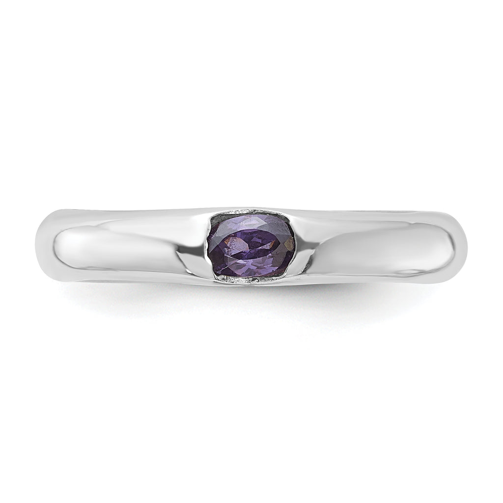 Sterling Silver Purple Oval Cubic Zirconi Half Bezel Ring