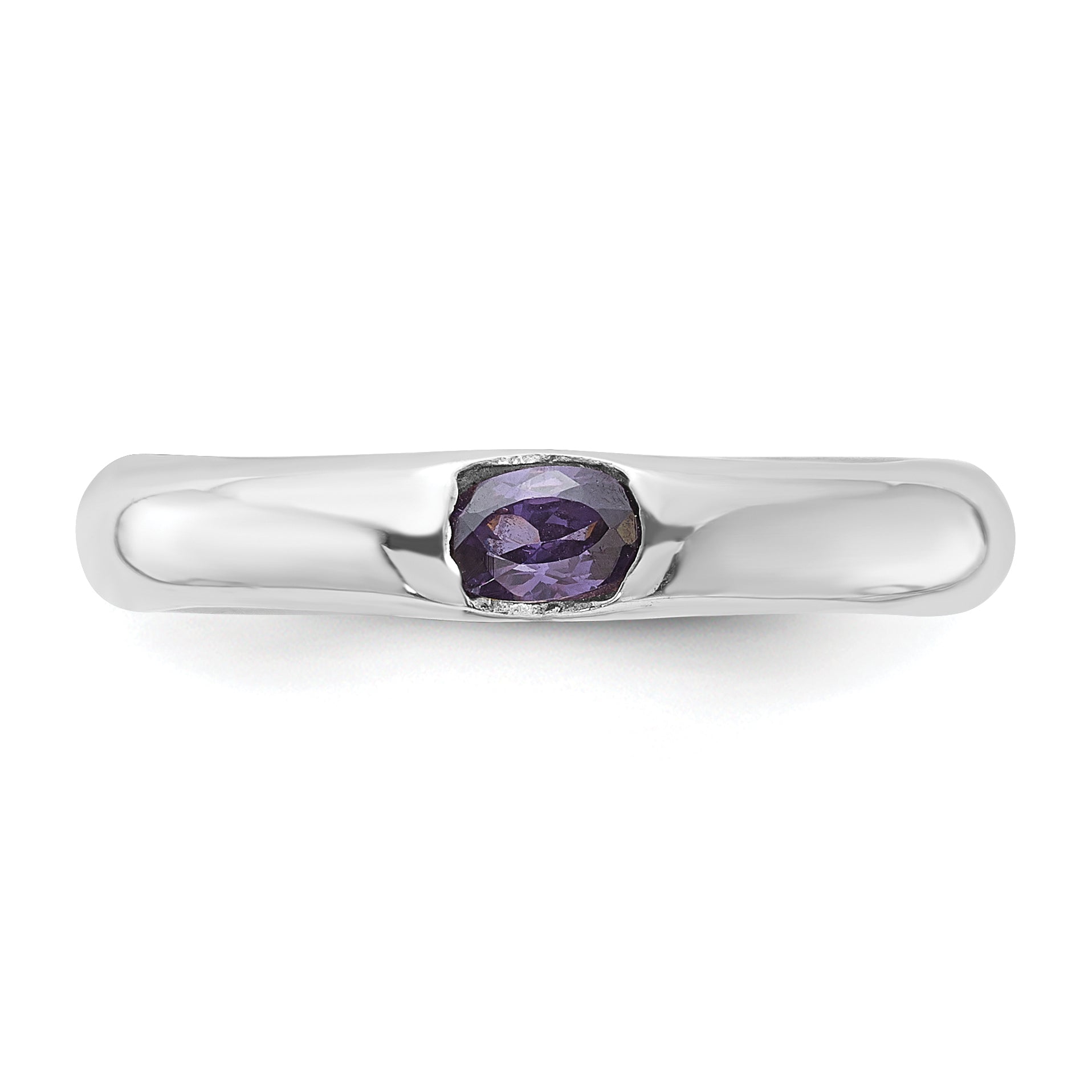 Sterling Silver Purple Oval Cubic Zirconi Half Bezel Ring