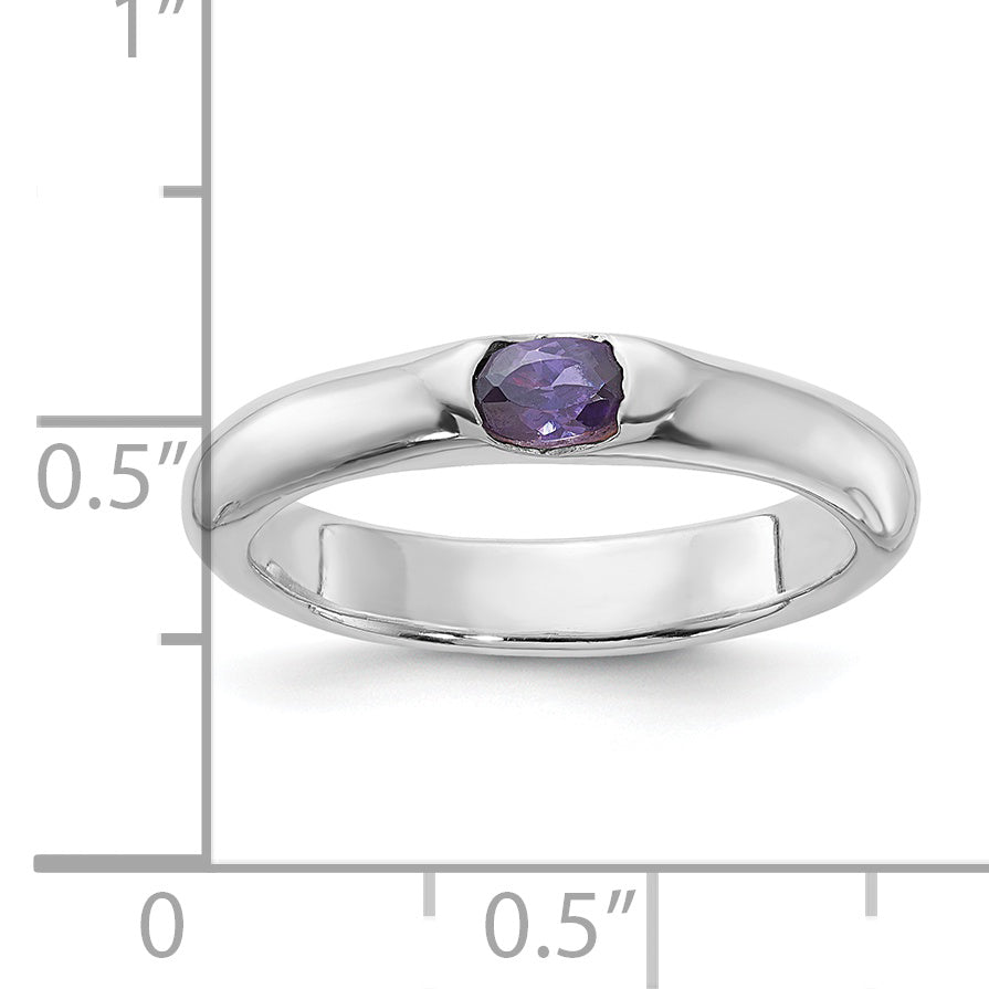 Sterling Silver Purple Oval Cubic Zirconi Half Bezel Ring