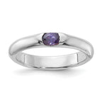 Sterling Silver Purple Oval Cubic Zirconi Half Bezel Ring
