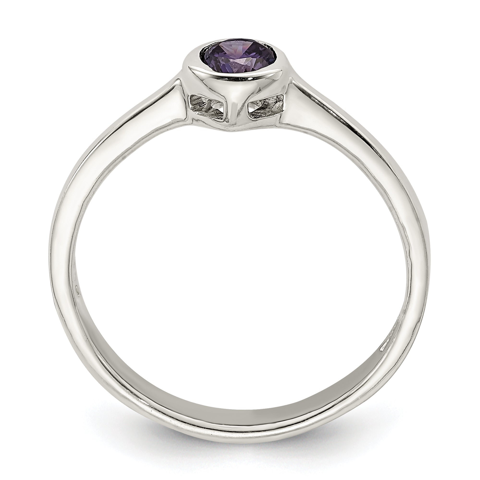 Sterling Silver Purple Round Bezel CZ Ring Secondary image
