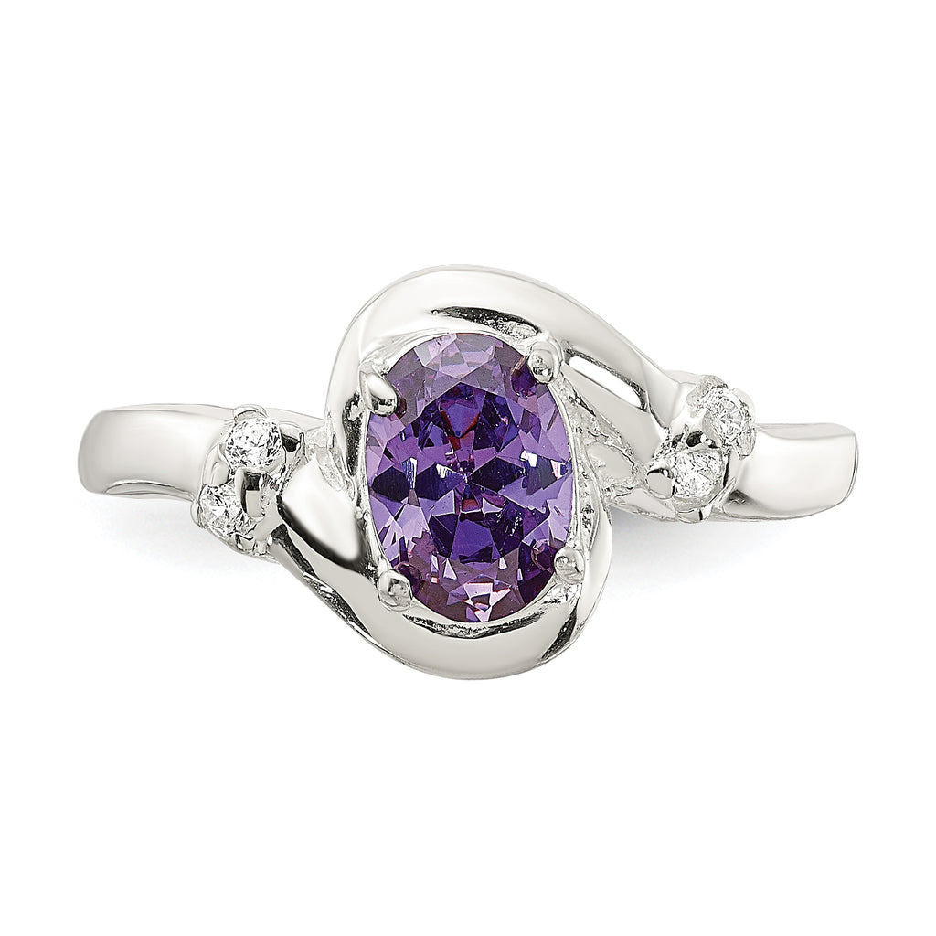 Sterling Silver Purple Oval Cubic Zirconi Ring