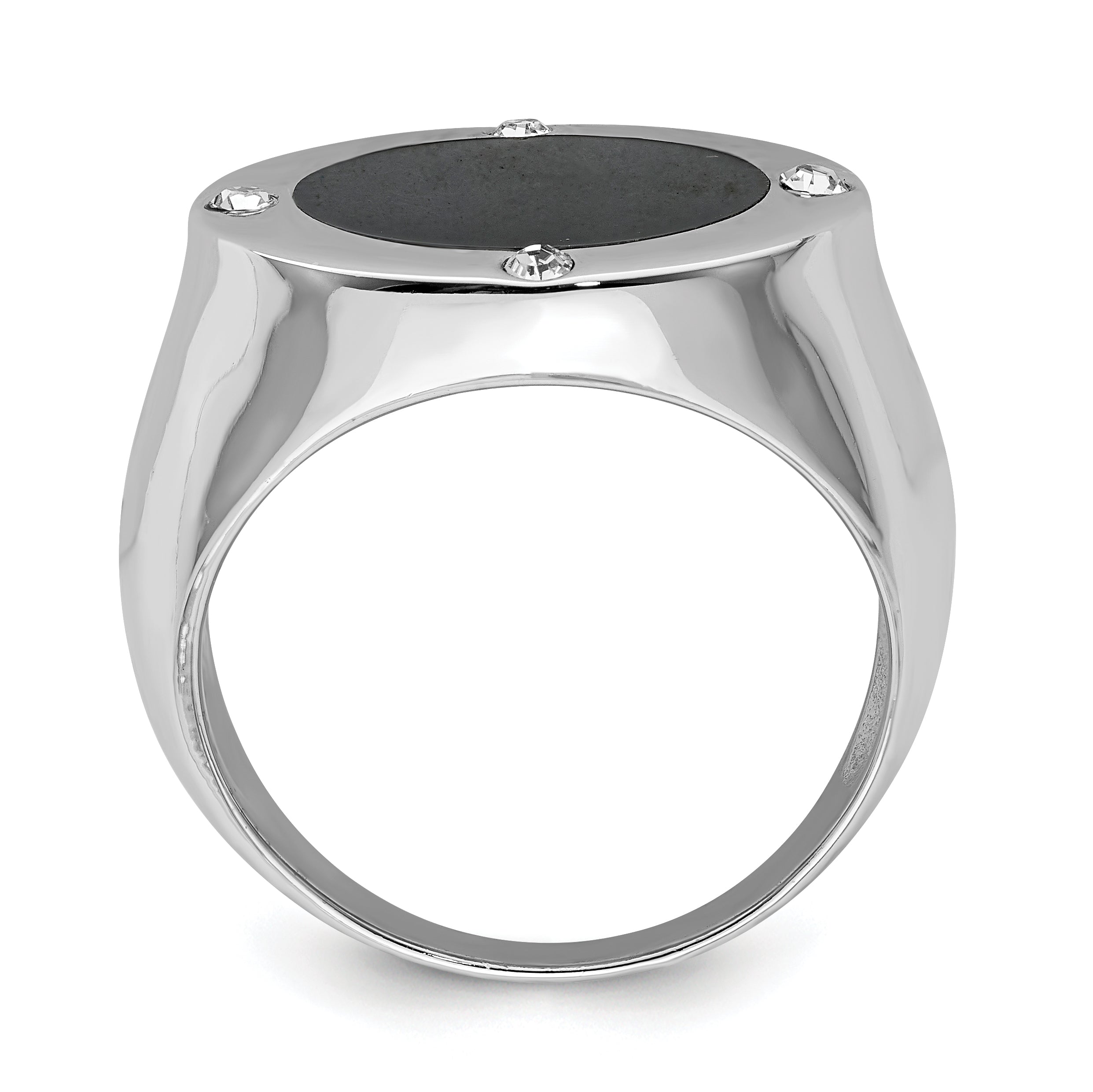 Sterling Silver Rhodium Plated Black Simulated Onyx & CZ Ring Secondary image