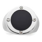 Sterling Silver Rhodium Plated Black Simulated Onyx & CZ Ring