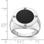Sterling Silver Rhodium Plated Black Simulated Onyx & CZ Ring