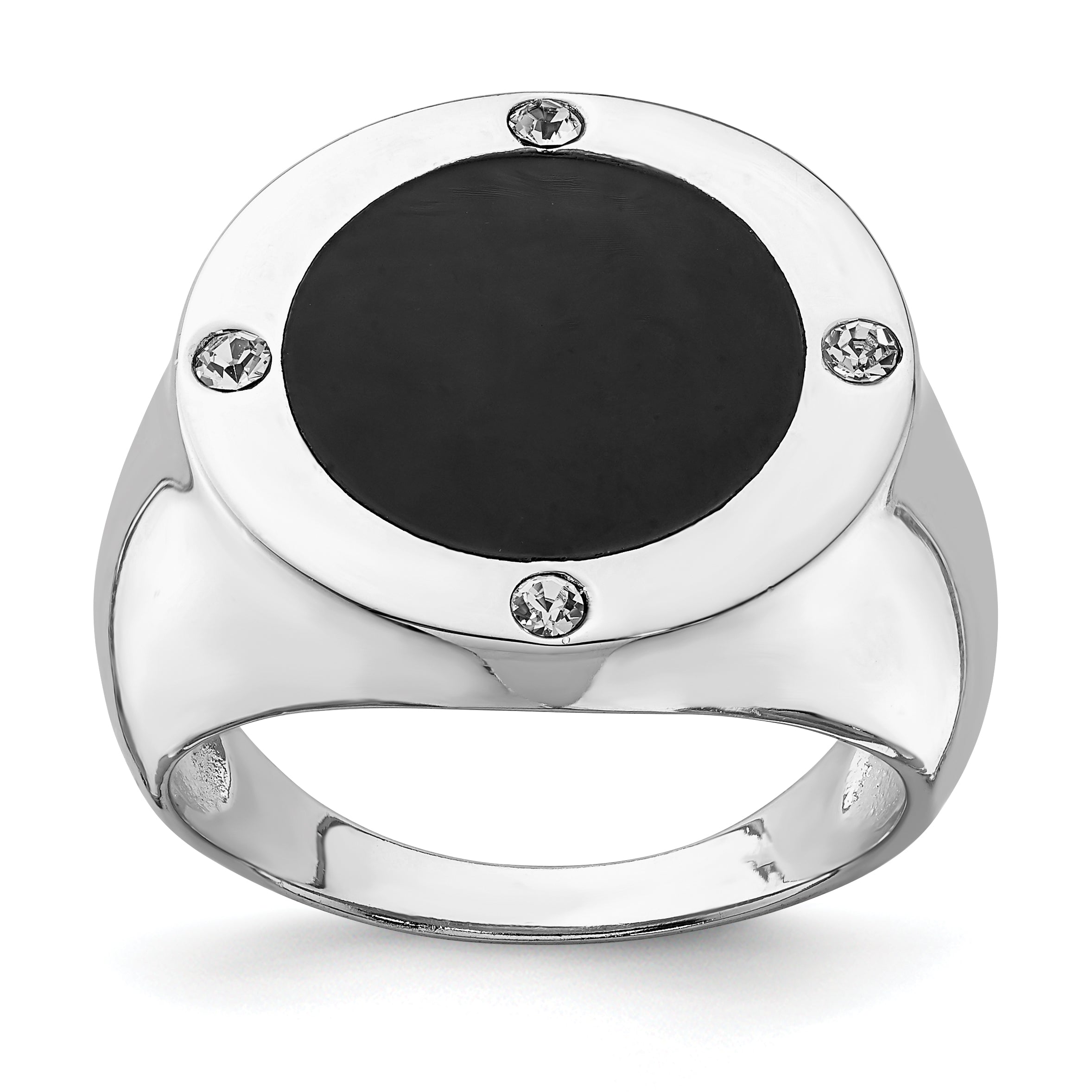 Sterling Silver Rhodium Plated Black Simulated Onyx & CZ Ring Main image