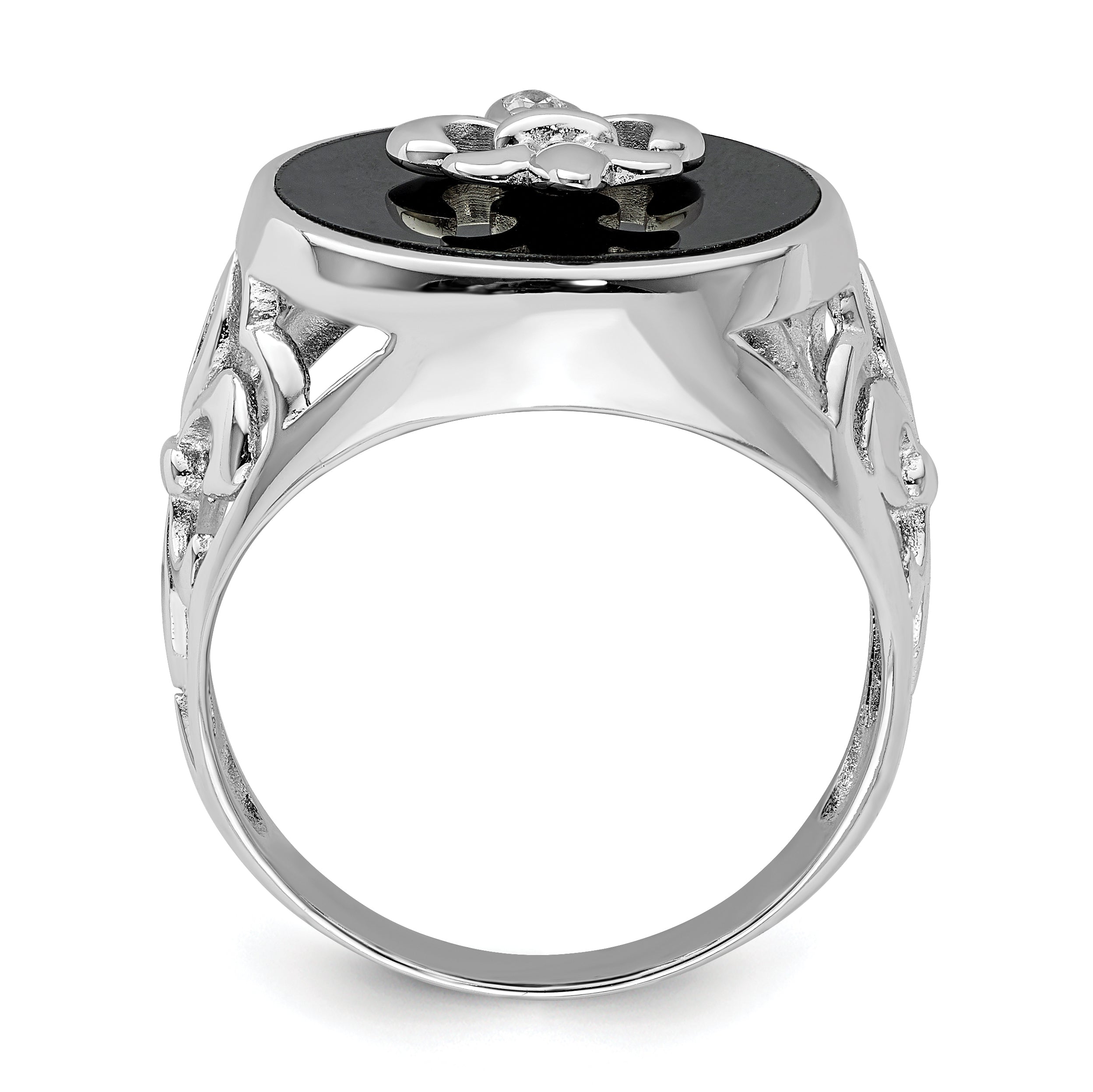 Sterling Silver Rhodium Plated CZ Black Onyx Ring Secondary image