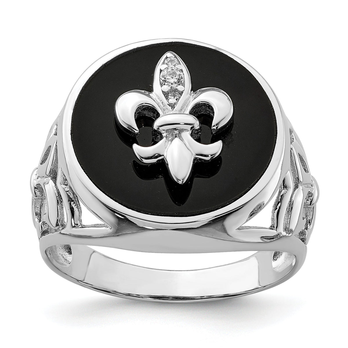 Men's Cubic Zirconia Black Onyx Ring in Sterling Silver, Textured, Size 9–11 - Sophia Jewelers Main image