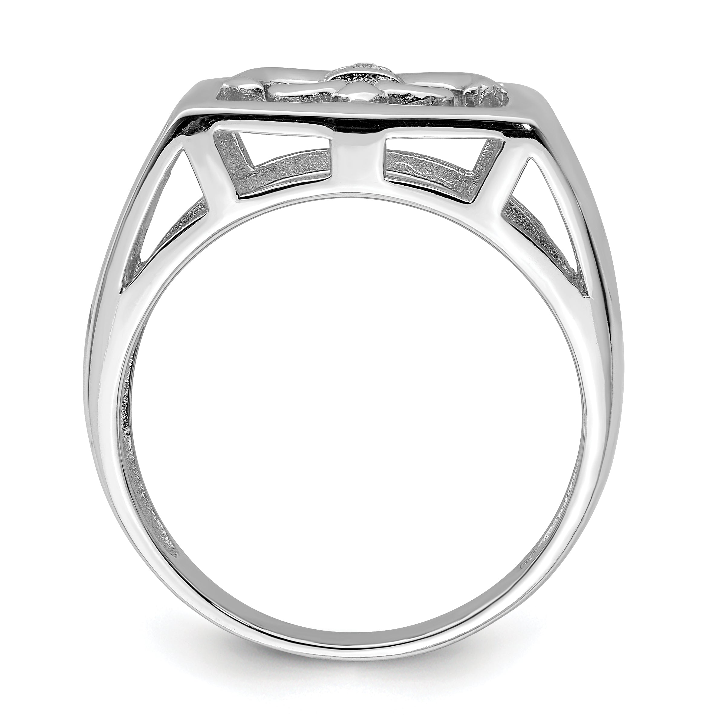 Sterling Silver Rhodium Plated CZ Fleur de lis Ring Secondary image