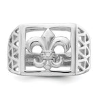 Sterling Silver Rhodium Plated CZ Fleur de lis Ring