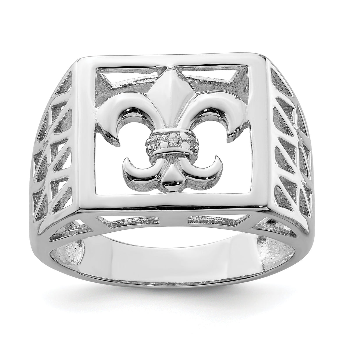 Men's Cubic Zirconia Fleur-de-Lis Ring in Sterling Silver, Size 9–11 - Sophia Jewelers Main image