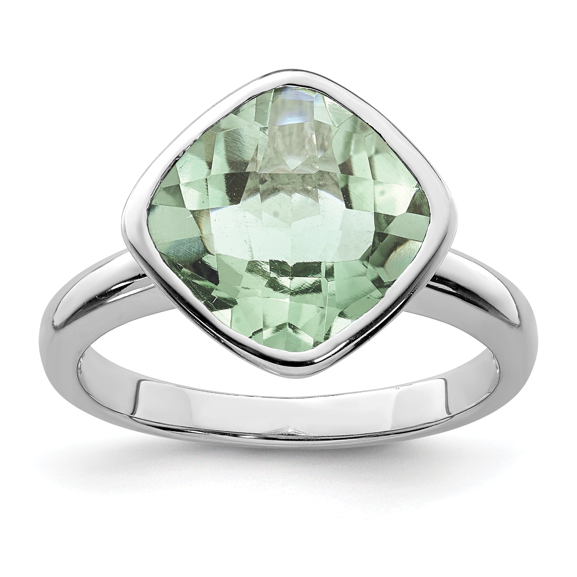 Sterling Silver Rhodium Green Quartz Ring Main image