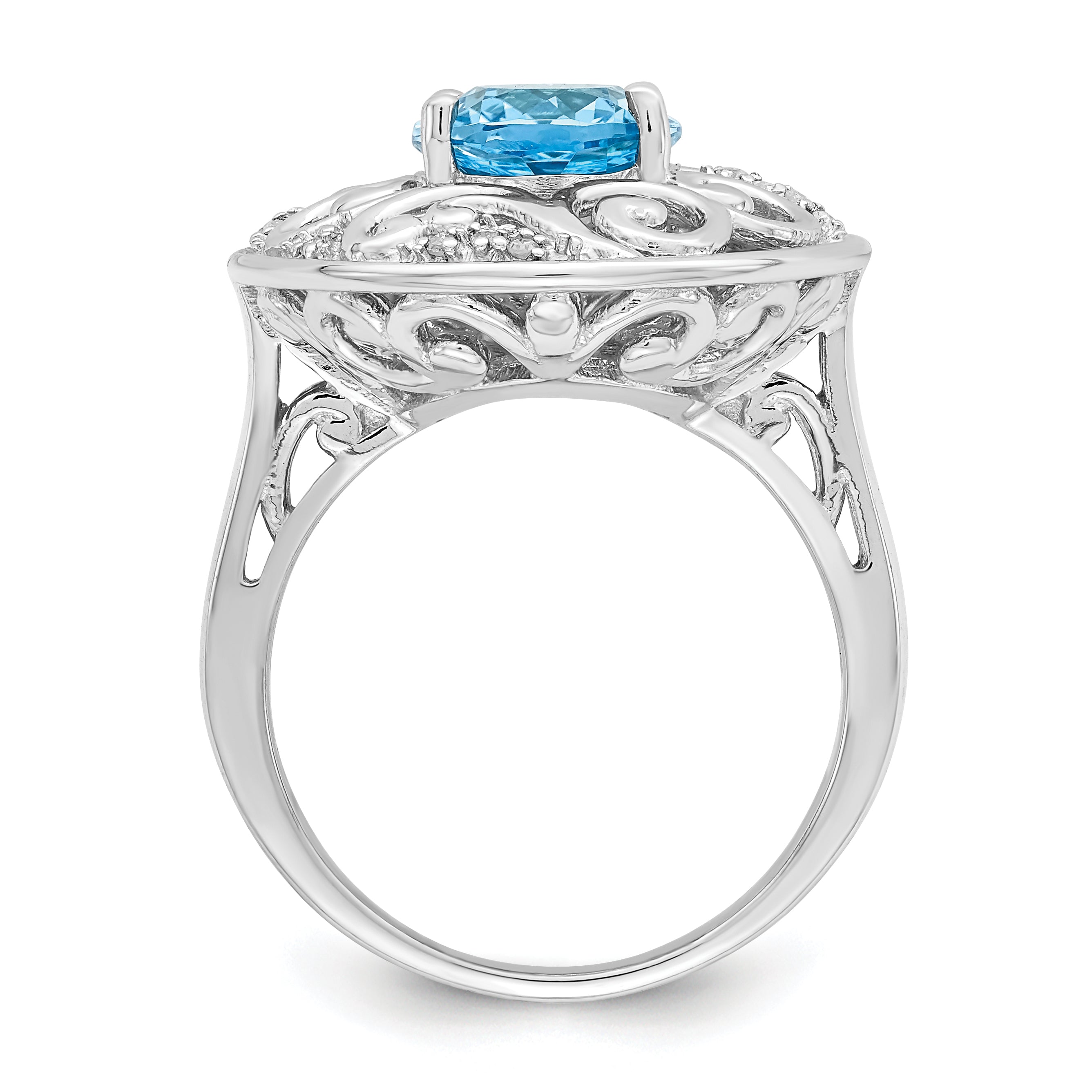 Sterling Silver Rhodium Blue Topaz and Diam. Ring Secondary image