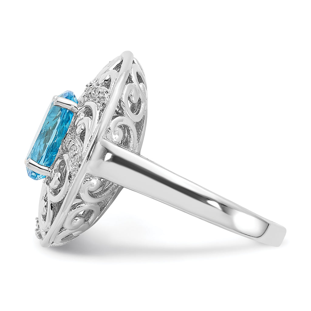 Sterling Silver Rhodium Blue Topaz and Diam. Ring