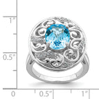Sterling Silver Rhodium Blue Topaz and Diam. Ring