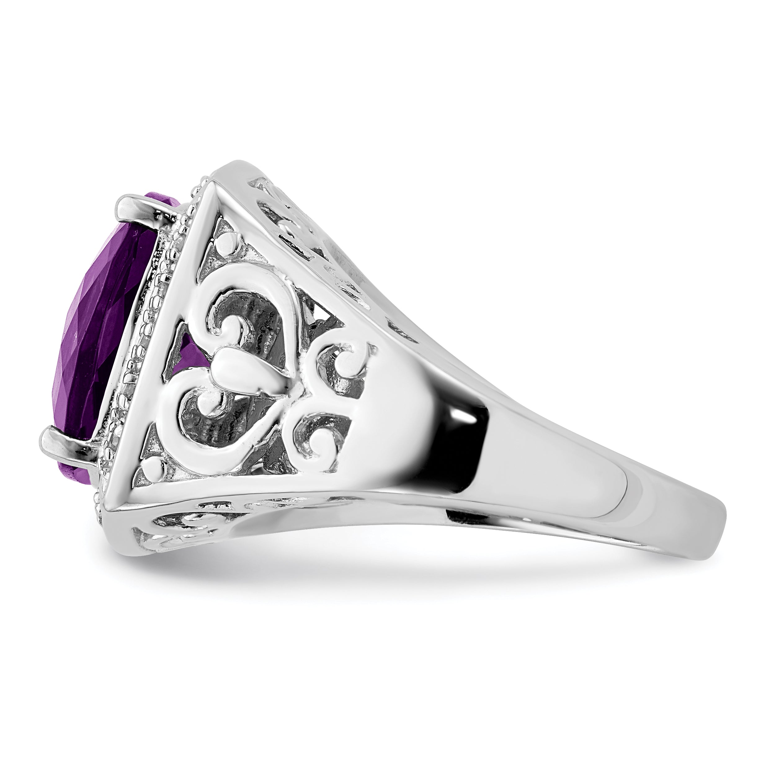 Sterling Silver Amethyst and Diamond Ring