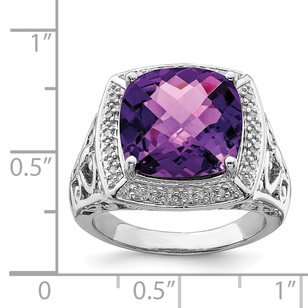 Sterling Silver Amethyst and Diamond Ring