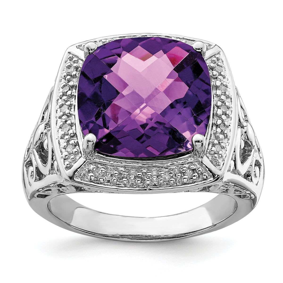 Amethyst & Diamond Ring in Sterling Silver, 2mm (0.1 ct. tw.), Size 8–9 - Sophia Jewelers Main image