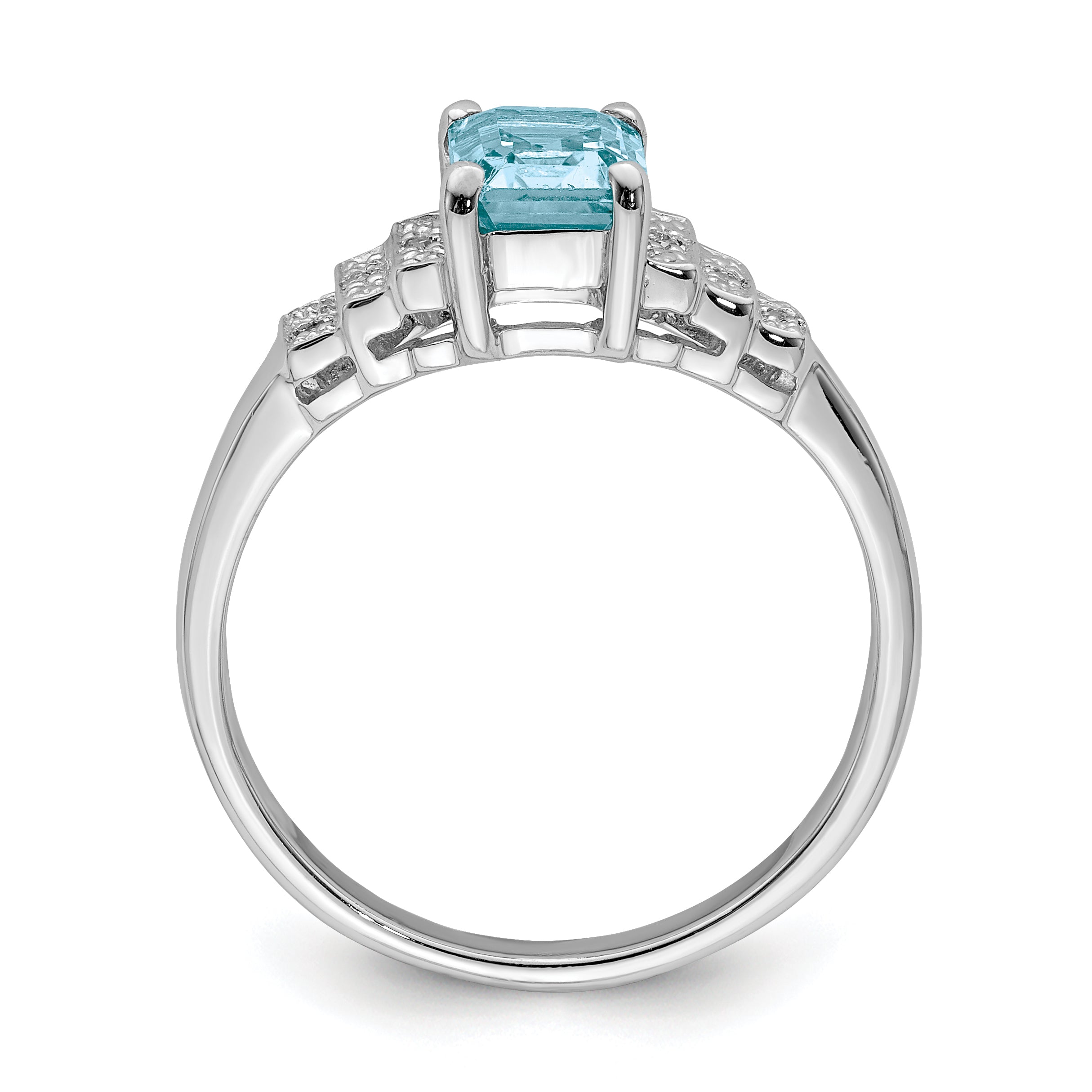 Sterling Silver Rhodium Plated Diamond & Light Swiss Blue Topaz Ring Secondary image