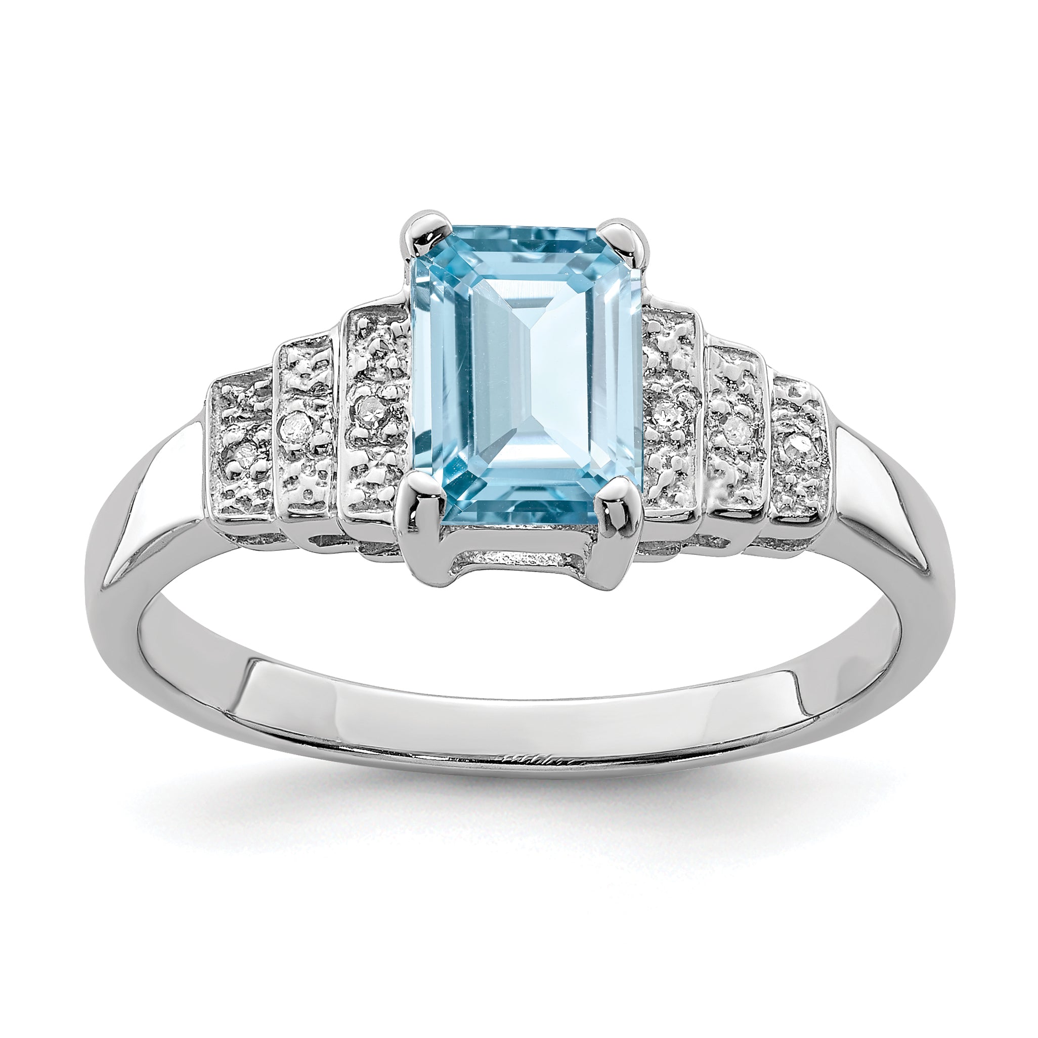 Sterling Silver Rhodium Plated Diamond & Light Swiss Blue Topaz Ring Main image