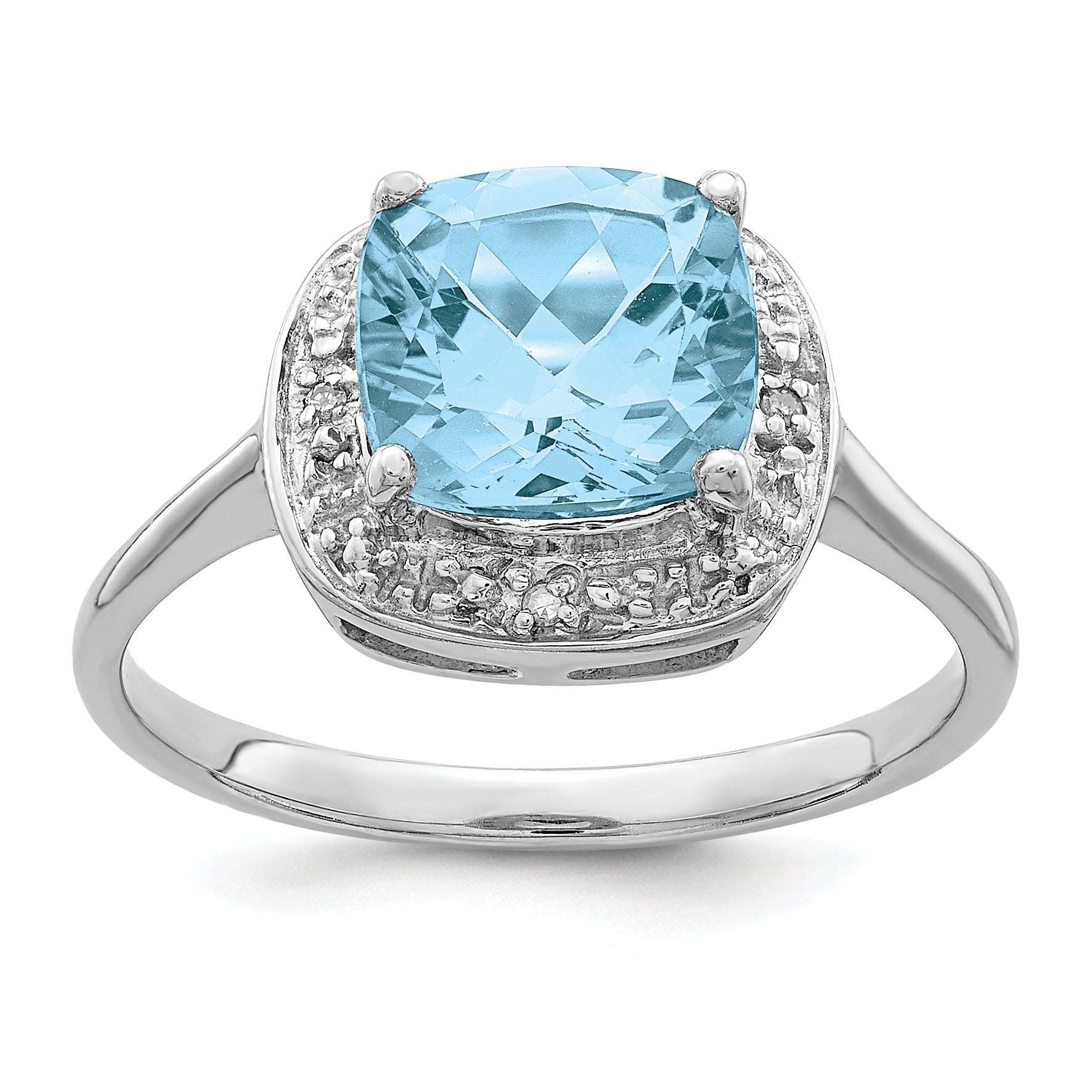 Sterling Silver Rhodium Plated Diamond & Light Swiss Blue Topaz Ring Main image