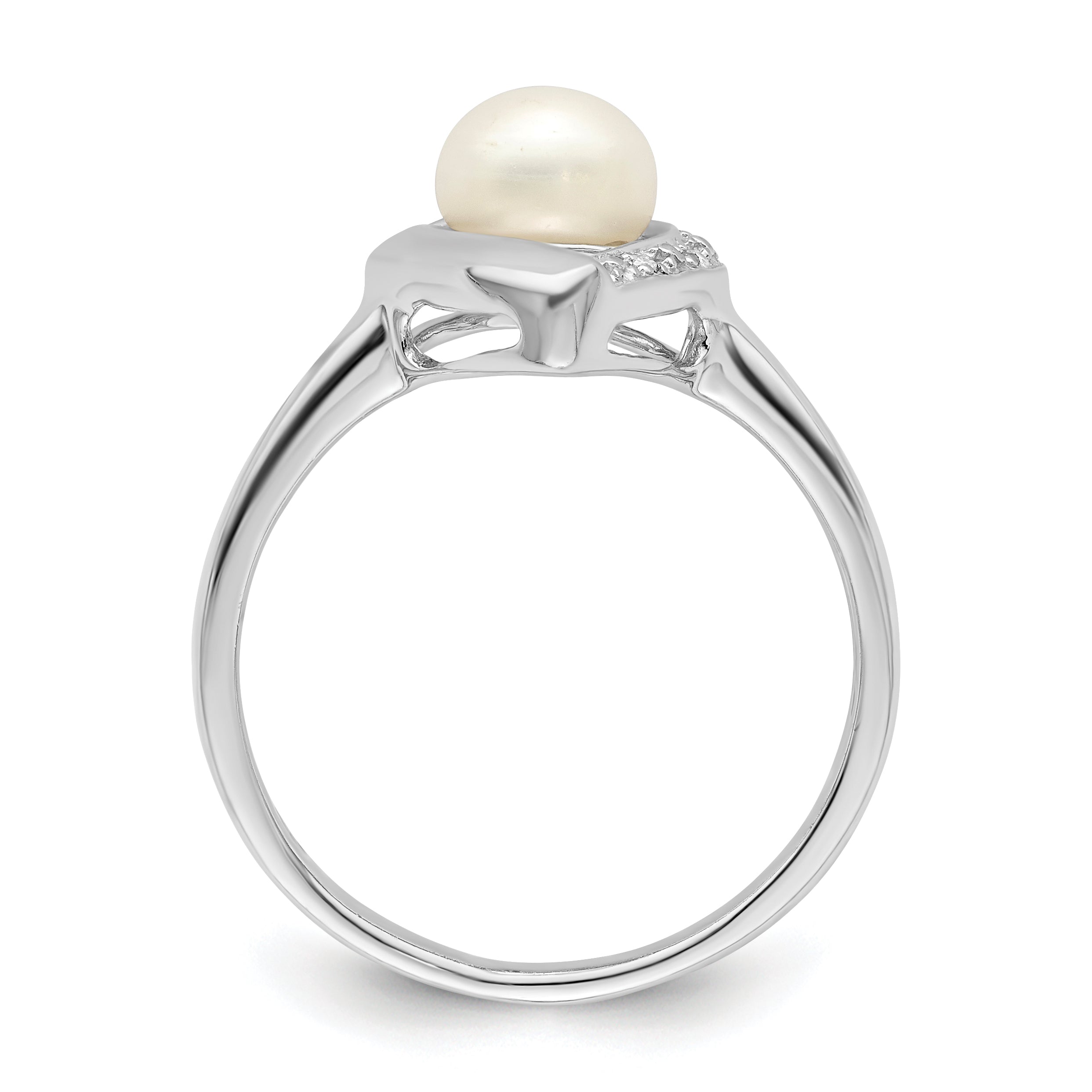 Sterling Silver Rhodium Plated Diamond and FW Cultured Pearl Ring Secondary image