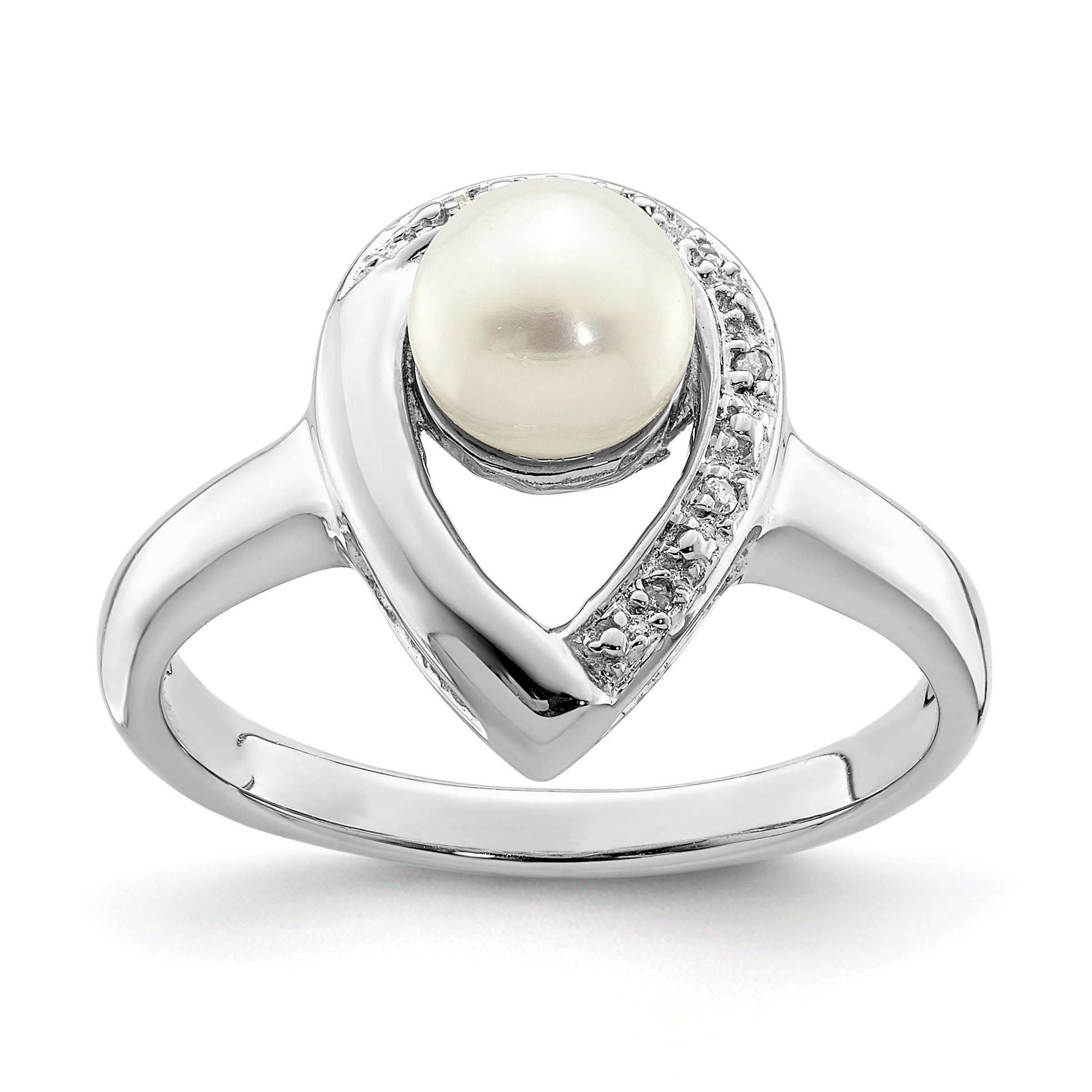 Sterling Silver Rhodium Plated Diamond and FW Cultured Pearl Ring Main image