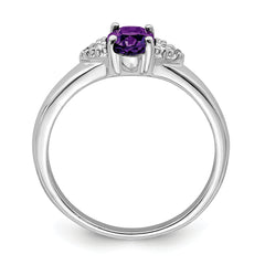 Sterling Silver Rhodium Plated Diamond and Amethyst Ring