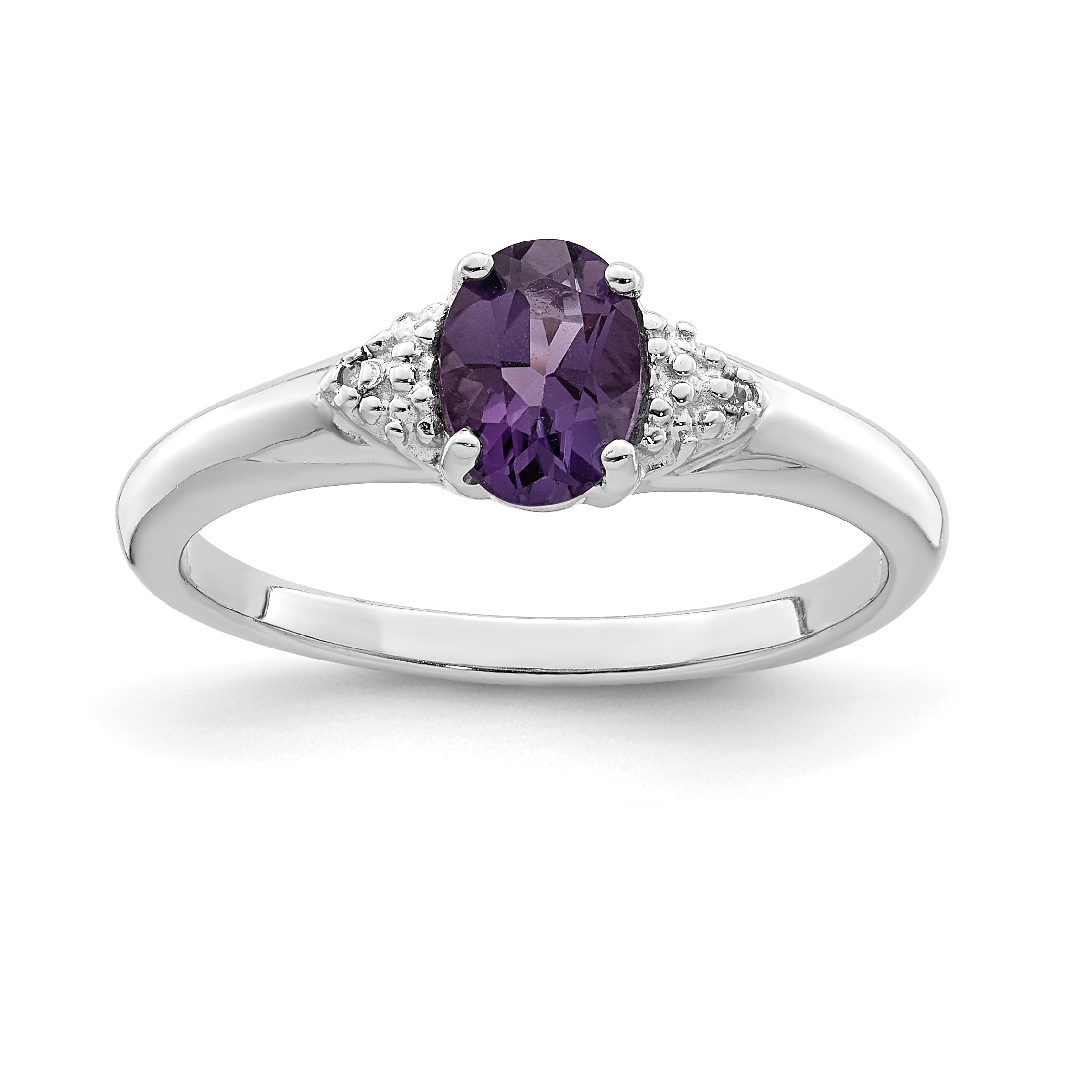 Sterling Silver Rhodium Plated Diamond and Amethyst Ring Main image