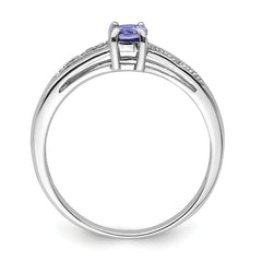 Sterling Silver Rhodium Plated Diamond and Tanzanite Ring
