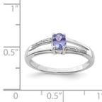 Sterling Silver Rhodium Plated Diamond and Tanzanite Ring