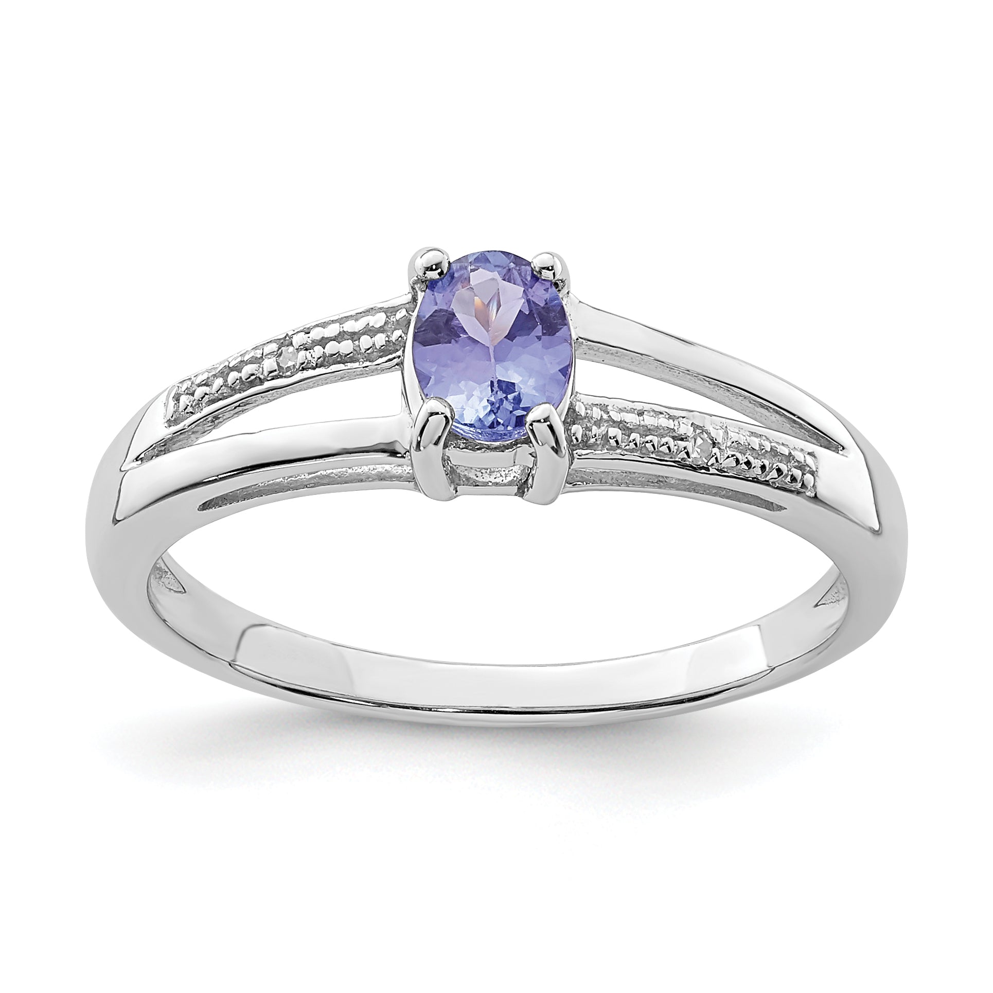 Sterling Silver Rhodium Plated Diamond and Tanzanite Ring