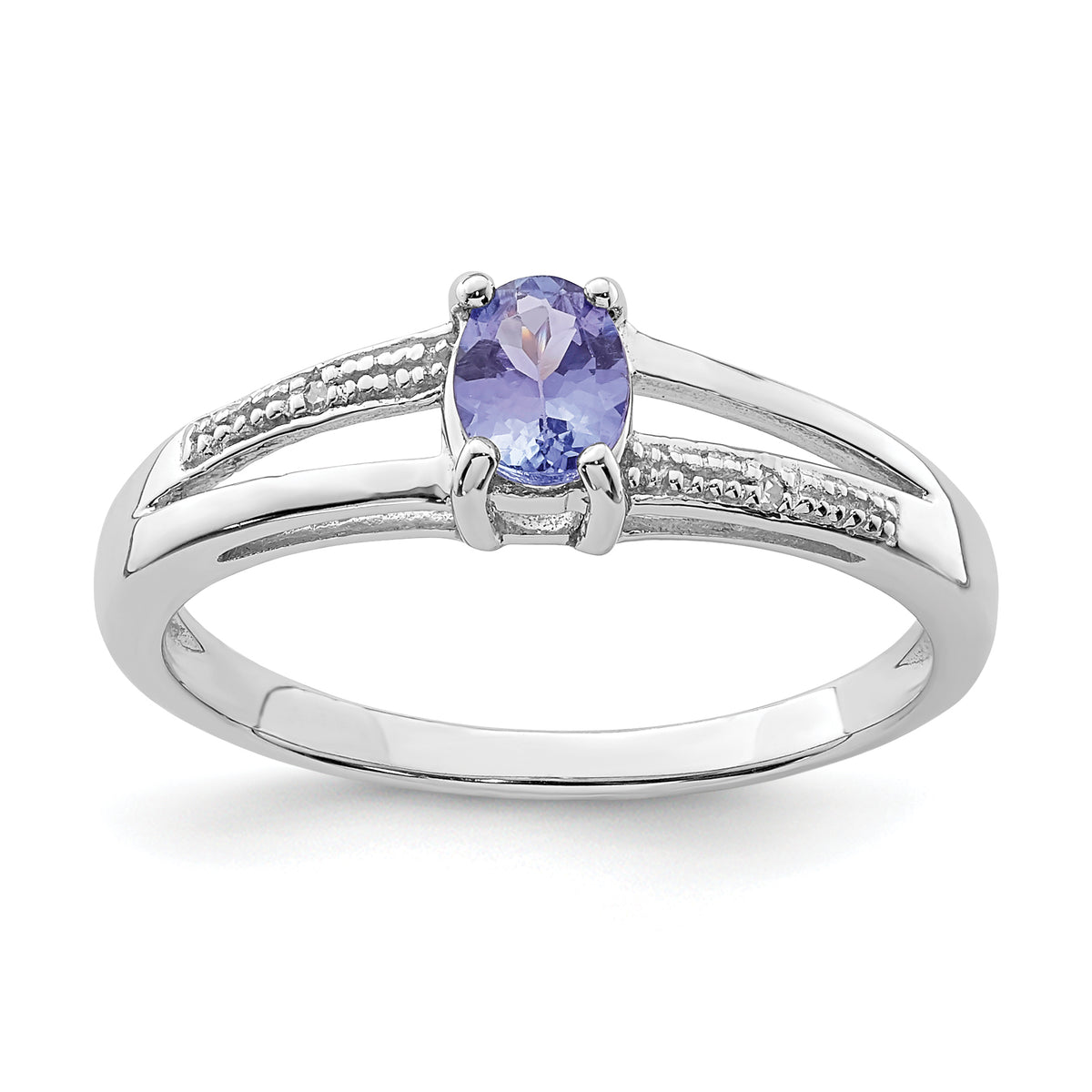 Sterling Silver Rhodium Plated Diamond and Tanzanite Ring