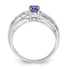 Sterling Silver Rhodium Plated Diamond and Tanzanite Ring