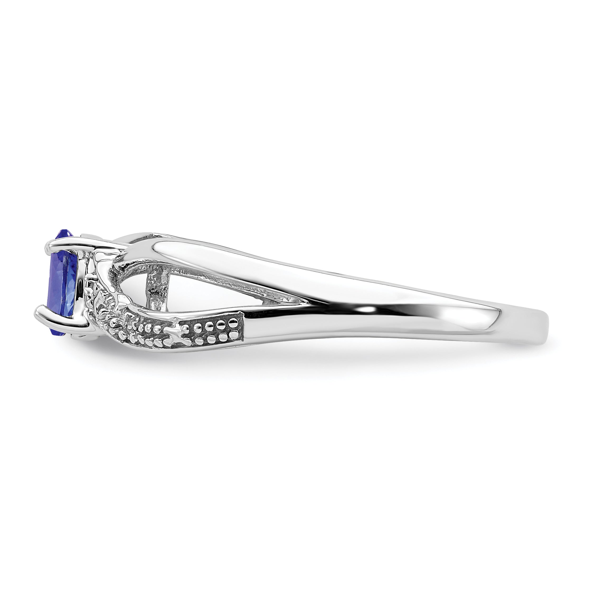 Sterling Silver Rhodium Plated Diamond and Tanzanite Ring