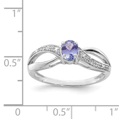 Sterling Silver Rhodium Plated Diamond and Tanzanite Ring