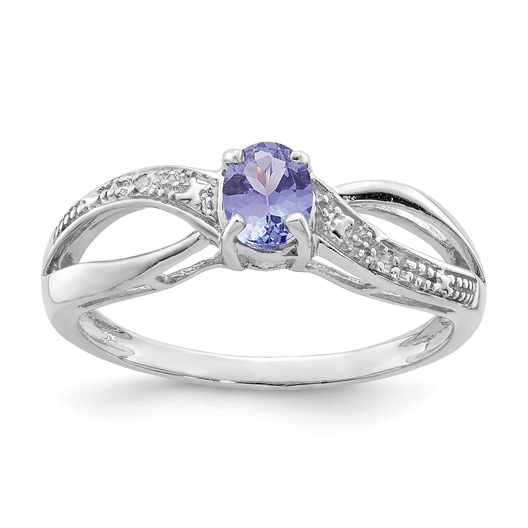 Sterling Silver Rhodium Plated Diamond and Tanzanite Ring Main image