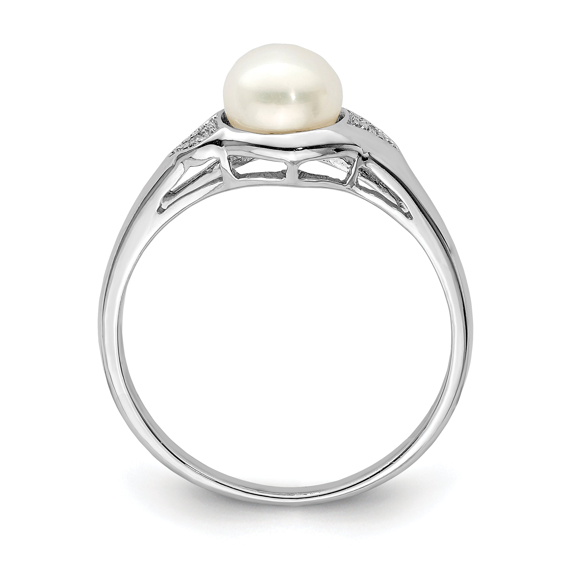 Sterling Silver Rhodium Plated Diamond and FW Cultured Pearl Ring Secondary image