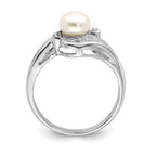 Sterling Silver Rhodium-Plated Plated Diamond and FW Cultured Pearl Ring