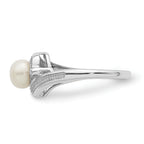 Sterling Silver Rhodium-Plated Plated Diamond and FW Cultured Pearl Ring