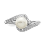 Sterling Silver Rhodium-Plated Plated Diamond and FW Cultured Pearl Ring