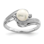 Sterling Silver Rhodium-Plated Plated Diamond and FW Cultured Pearl Ring