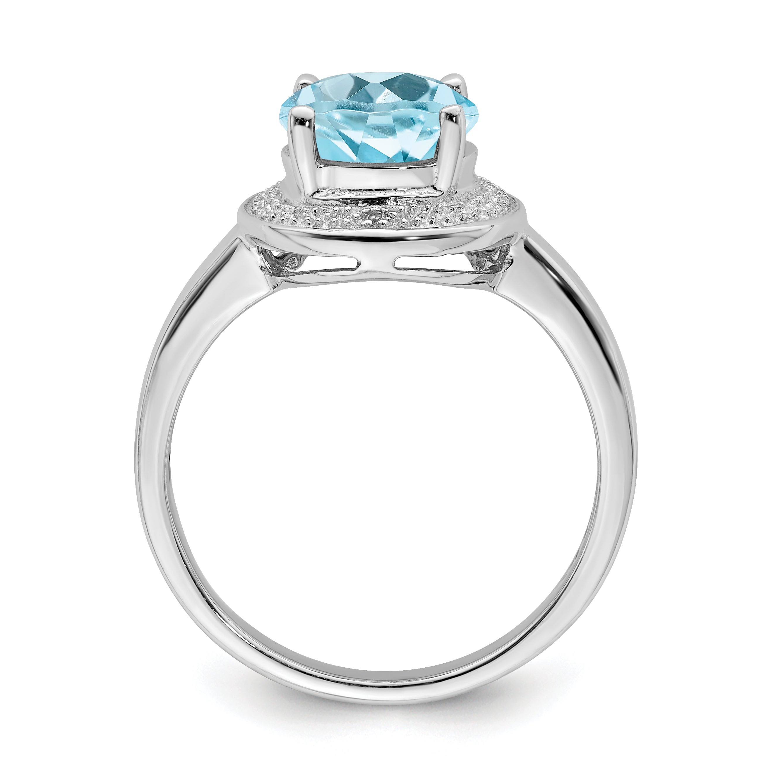 Sterling Silver Rhodium Plated Diamond & Light Swiss Blue Topaz Ring Secondary image
