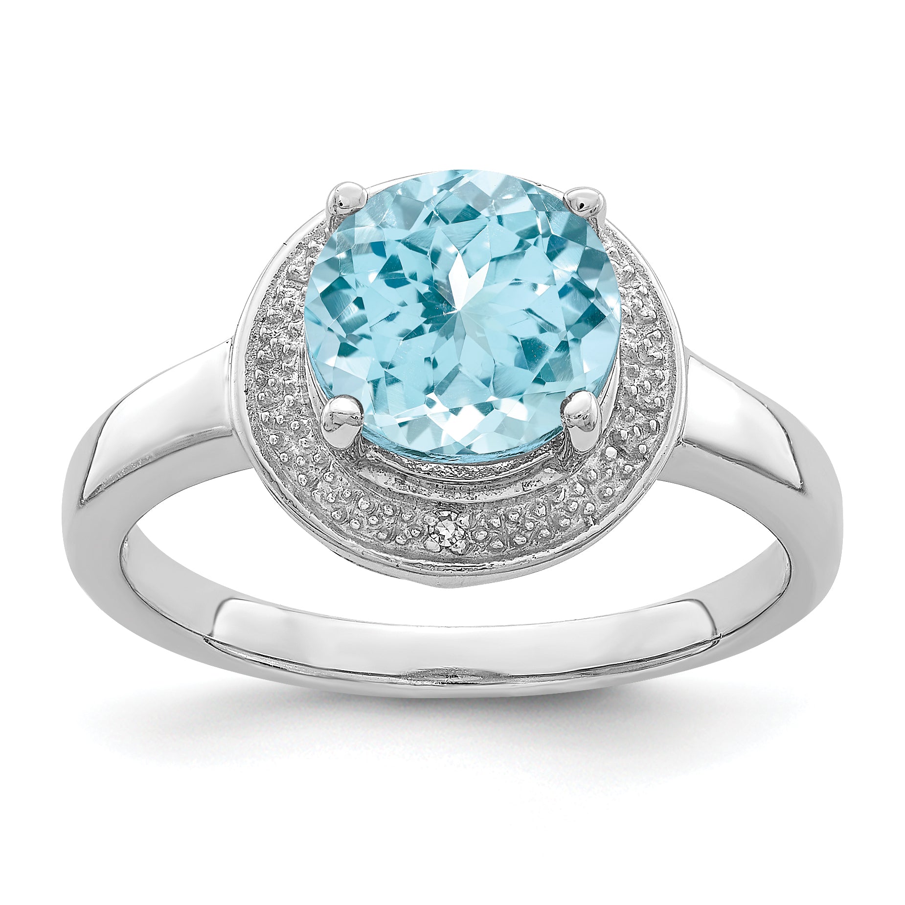 Sterling Silver Rhodium Plated Diamond & Light Swiss Blue Topaz Ring Main image